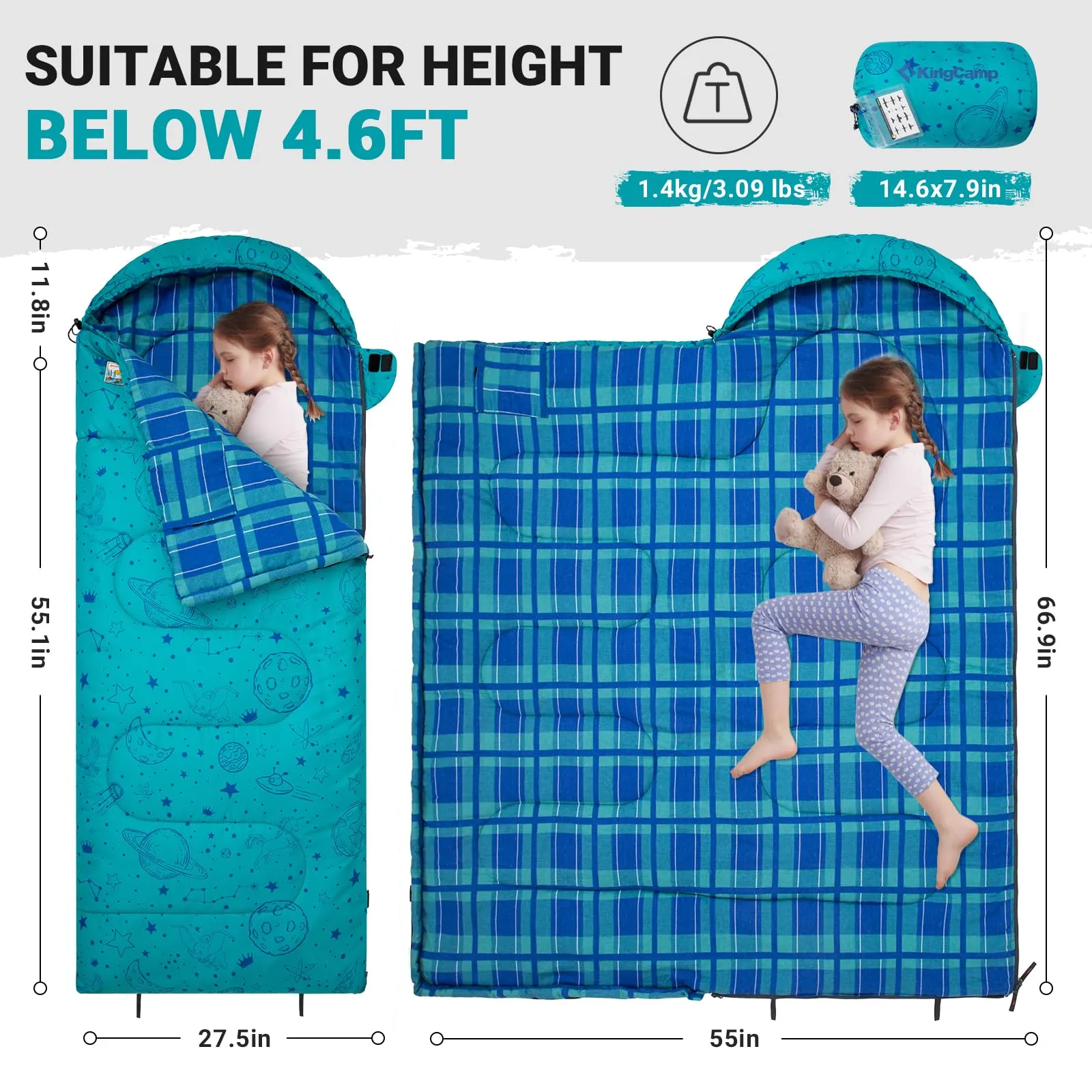 KingCamp Galaxy Zoo C 300 Kids' Hooded Sleeping Bag