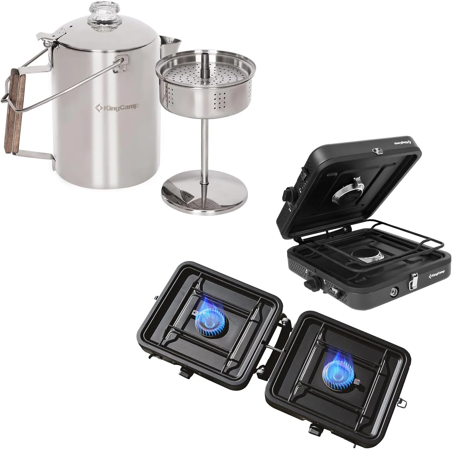 KingCamp Percolator Coffee Pot Campfire Coffee Boiler Kettle 304 Stainless Steel 2 Burner Camping Stove