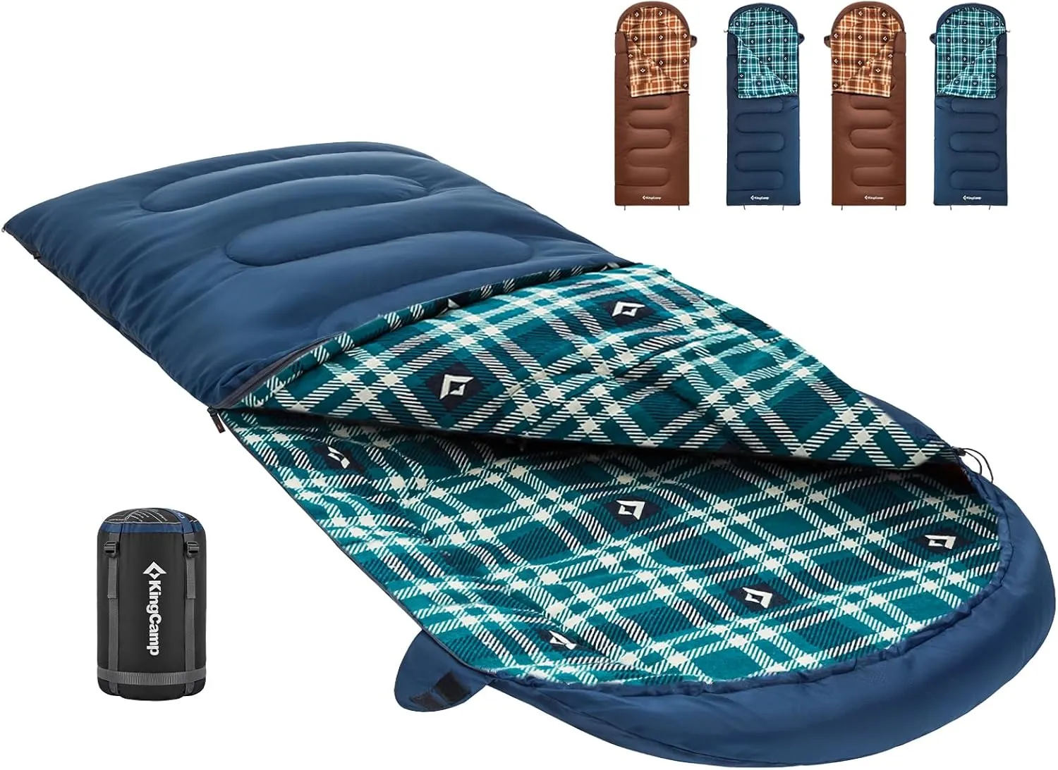 KingCamp Sleeping Bag for Adults, Cold Weather & Warm XL Big and Tall Flannel Sleeping Bags with Compression Sack Portable Waterproof Essentials Gear Accessories for Outdoor Camping