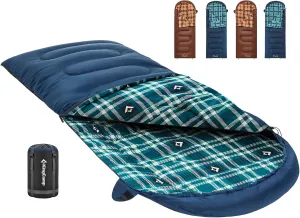 KingCamp Sleeping Bag for Adults, Cold Weather & Warm XL Big and Tall Flannel Sleeping Bags with Compression Sack Portable Waterproof Essentials Gear Accessories for Outdoor Camping