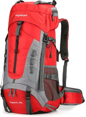King'sGuard 60L Hiking Backpack Men Women Camping Backpack Waterproof Backpacking Mountaineering Climbing Daypack (Red)