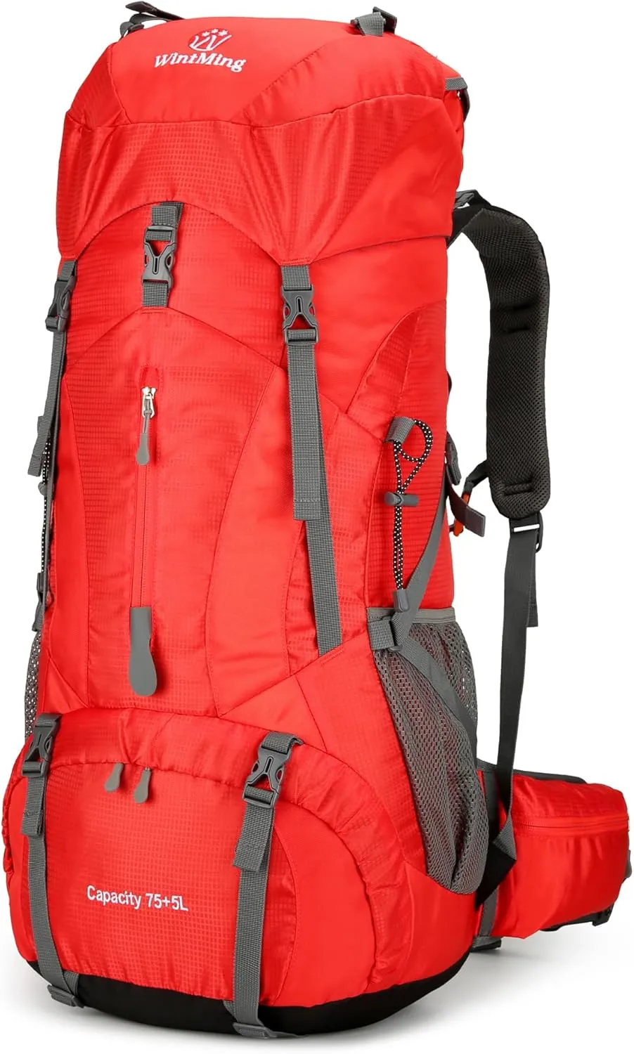 King'sGuard Hiking Backpack for Men and Women 70L 5L Waterproof Lightweight Camping Daypack with Rain Cover for Outdoor Travel Mountaineering - Frameless (Red)