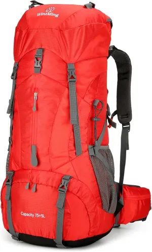 King'sGuard Hiking Backpack for Men and Women 70L 5L Waterproof Lightweight Camping Daypack with Rain Cover for Outdoor Travel Mountaineering - Frameless (Red)