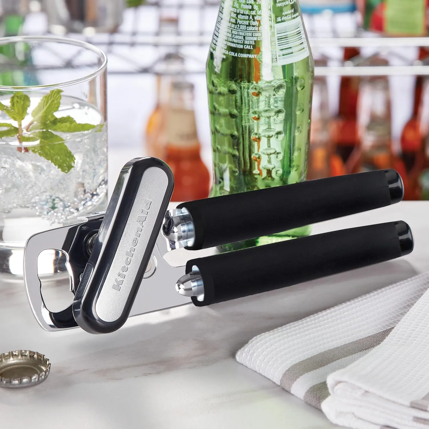 KitchenAid Classic Multifunction Can Opener and Bottle Opener Easy to Use, Razor Sharp Stainless Steel Cutting Wheel, Soft Ergonomic Handles, Soft Black