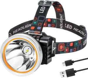 Kitness High Lumen Coon Hunting Light, Hands-Free Superbright LED Headlamp, Waterproof & Rechargeable Spotlight, 2 Light Modes Headlight for Hunting, Hiking and Fishing (Silver-White Light)