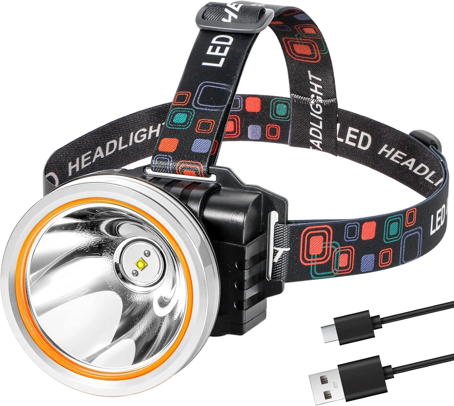 Kitness High Lumen Coon Hunting Light, Hands-Free Superbright LED Headlamp, Waterproof & Rechargeable Spotlight, 2 Light Modes Headlight for Hunting, Hiking and Fishing (Silver-White Light)