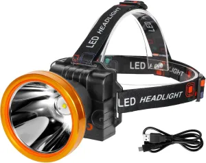 Kitness Ultra-Bright LED Headlamp,High Power Rechargeable Waterproof Headlight with 2 Light Modes for Outdoor Activities,Perfect for Camping, Hiking, Running, Emergencies (Gold Style-White Light)