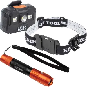 Klein Tools 80079 Headlamp Kit with Rechargeable LED Headlamp, Pocket Flashlight and Bracketed Strap, for Klein Hard Hats, 3-Piece