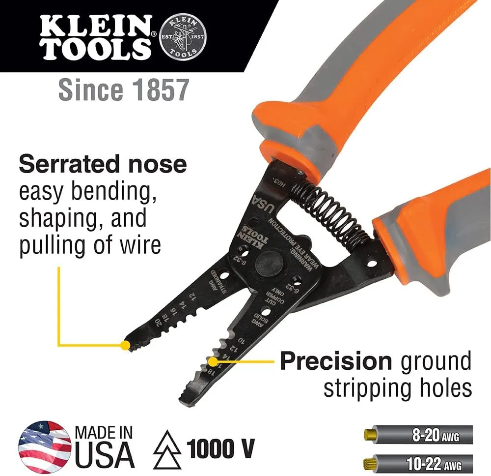 Klein Tools 9421R 1000V Insulated Plier Tool Set with 3 Pairs of Pliers, Cable Cutter, Wire Stripper, and 2 Screwdrivers, 7-Piece