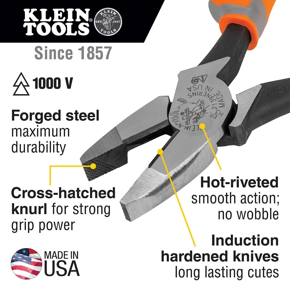 Klein Tools 9421R 1000V Insulated Plier Tool Set with 3 Pairs of Pliers, Cable Cutter, Wire Stripper, and 2 Screwdrivers, 7-Piece