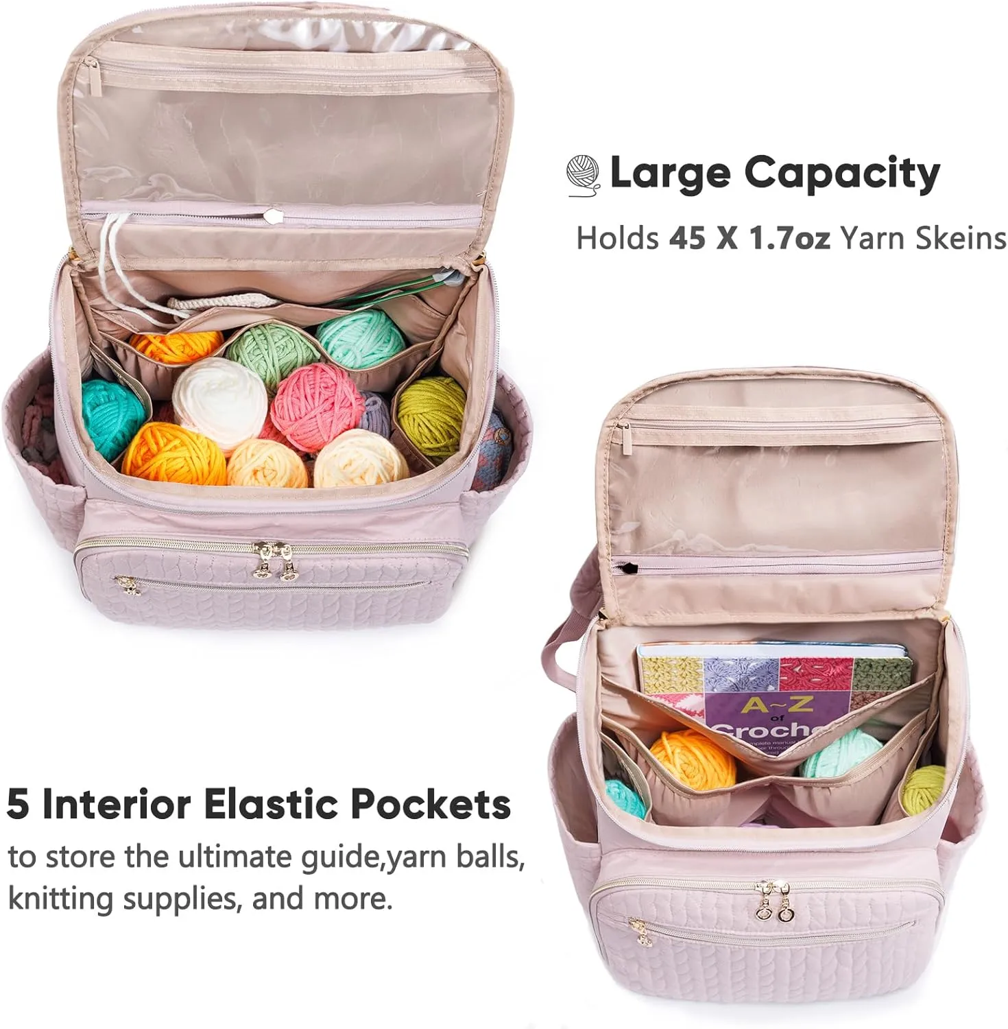 Knitting Bag Backpack, Large Crochet Backpack - Crochet Bag Organizer, Yarn Storage Organizer - Yarn Holder with 10 Pockets for Crochet Accessories, Knitting & Crochet Supplies, Crochet Gift