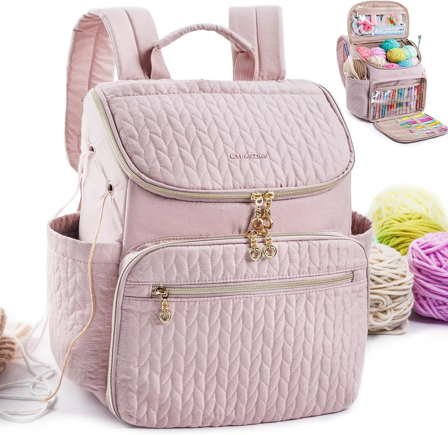 Knitting Bag Backpack, Large Crochet Backpack - Crochet Bag Organizer, Yarn Storage Organizer - Yarn Holder with 10 Pockets for Crochet Accessories, Knitting & Crochet Supplies, Crochet Gift
