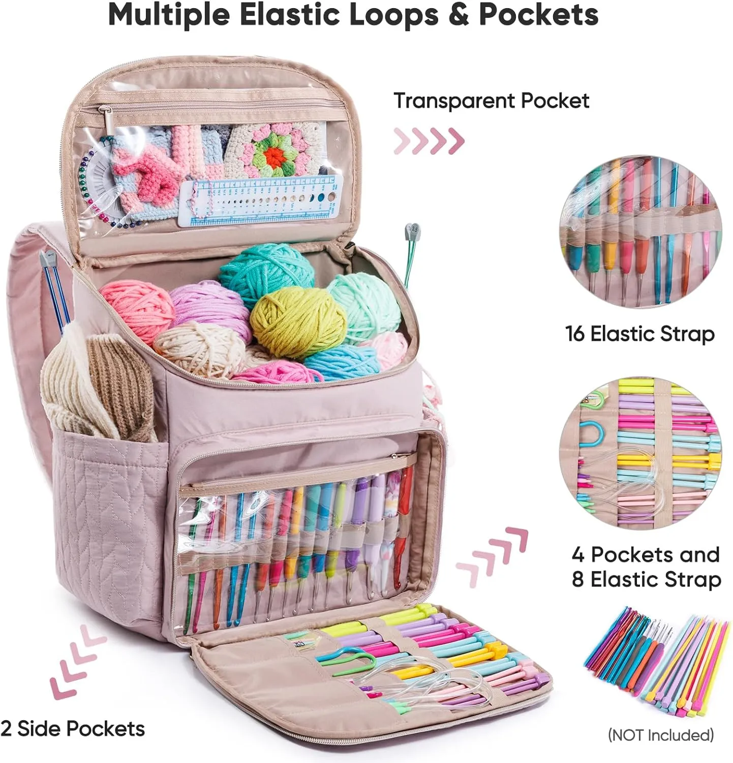 Knitting Bag Backpack, Large Crochet Backpack - Crochet Bag Organizer, Yarn Storage Organizer - Yarn Holder with 10 Pockets for Crochet Accessories, Knitting & Crochet Supplies, Crochet Gift