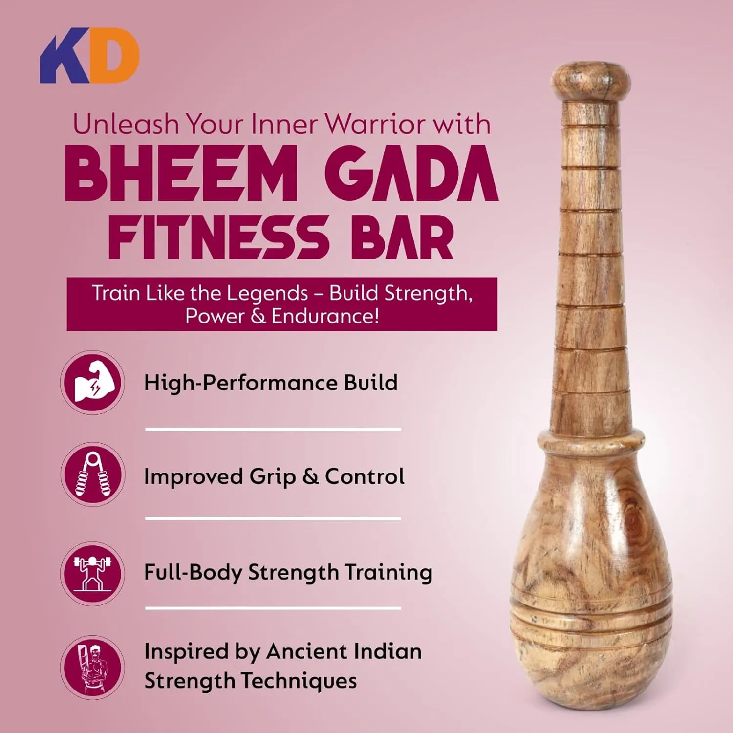 KNK GADA FITNESS BAR INDIAN CLUB BHEEM MACE SHOULDER EQUIPMENT MEEL KARLA KATAI FITNESS DURABLE WOODEN EQUIPMENT