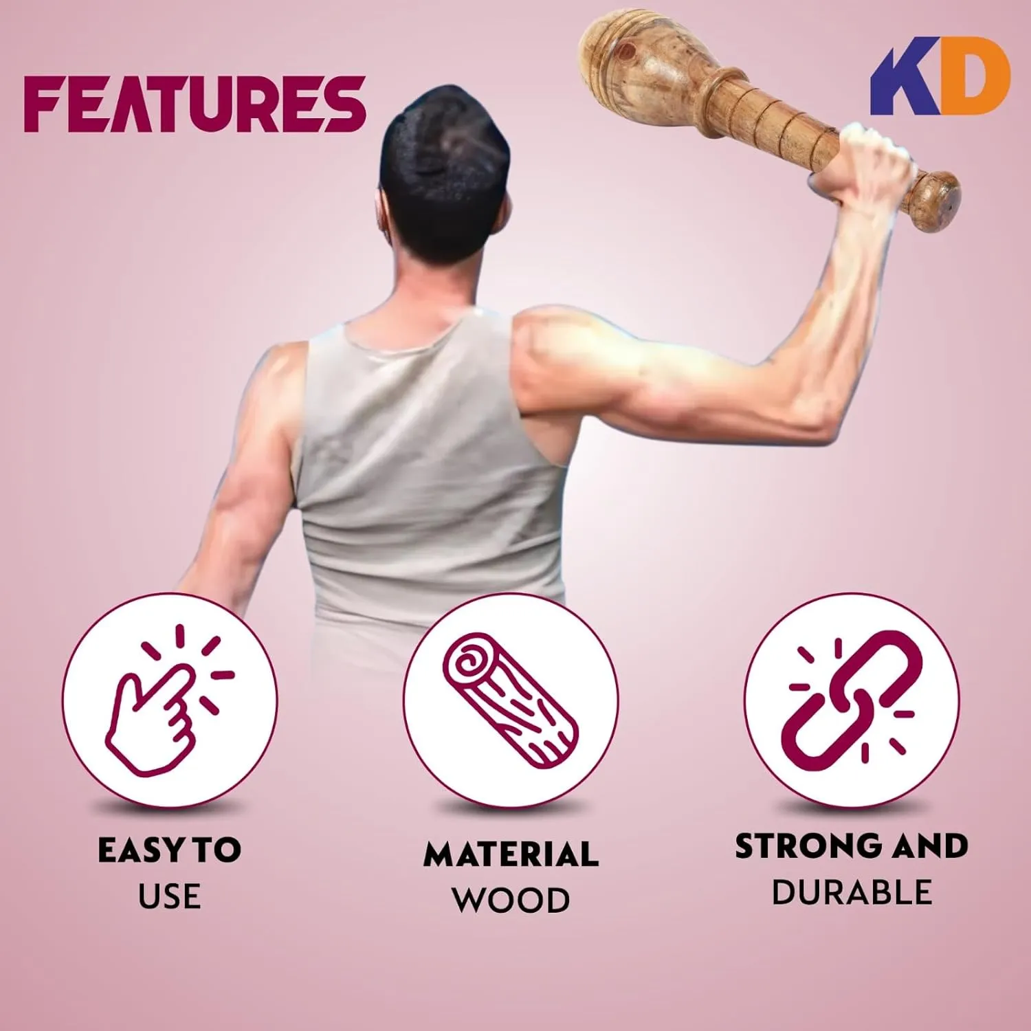 KNK GADA FITNESS BAR INDIAN CLUB BHEEM MACE SHOULDER EQUIPMENT MEEL KARLA KATAI FITNESS DURABLE WOODEN EQUIPMENT