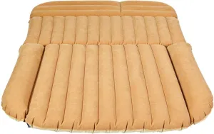 KOMFOTT Car Air Mattress Back Seat Inflatable Blow Up Folding Camping Traveling Bed Mattress Flocking Top Airbed w/Electric Pump for SUV/RV & Minivans Backseat, Camel