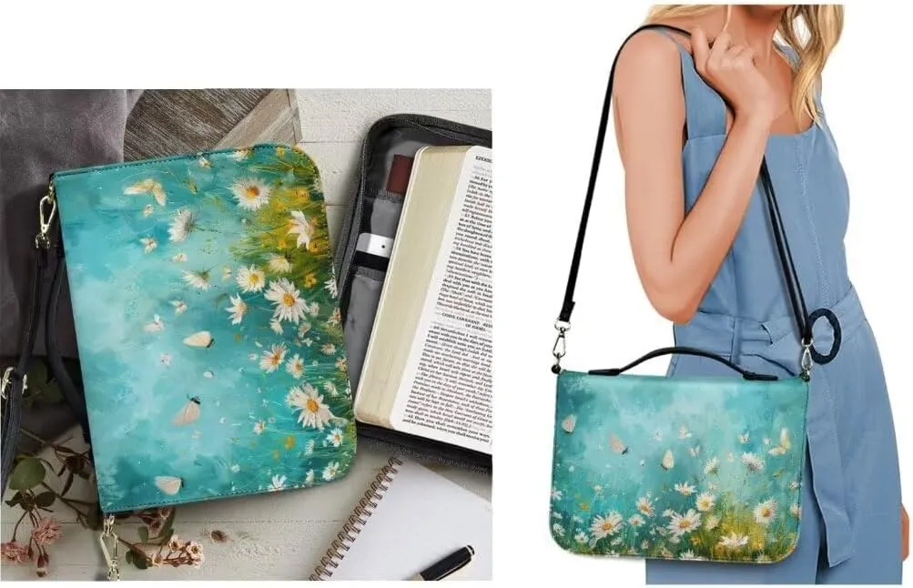 Kuiaobaty Large Bible Covers for Women PU Leather Bible Holder Case Zipper Bible Carring Bag