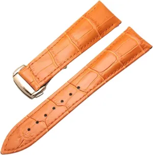 LAnGSHAW 20mm 22mm Leather Watchbands Wiht Deployment Clasp Watch Band Strap Bracelet Replacement Accessories (Band Color : Orange Rosegold CLAS, Band Width : 22mm)