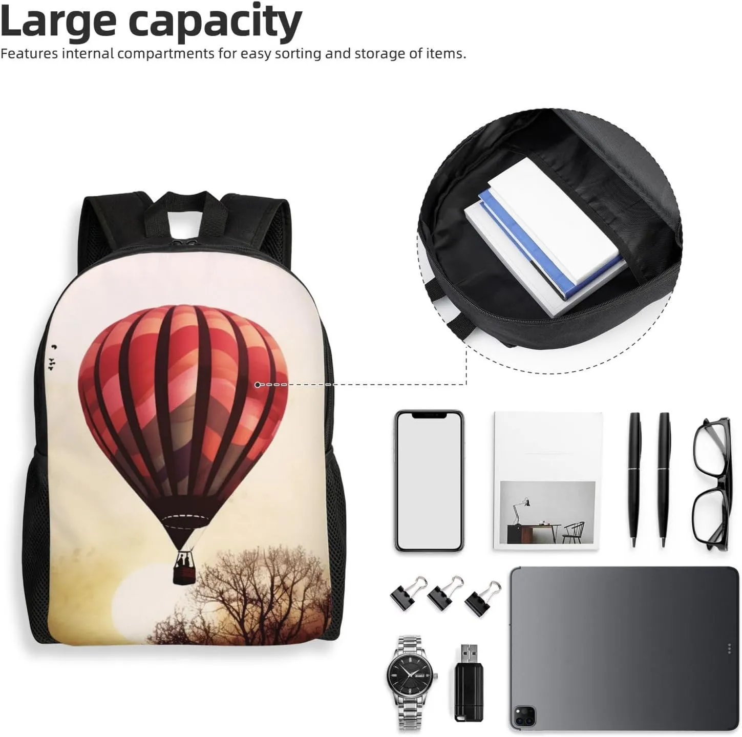 Laptop Backpack for Men Women Carry On Backpack Hot air balloon Backpack Lightweight Travel Bag Casual Daypack
