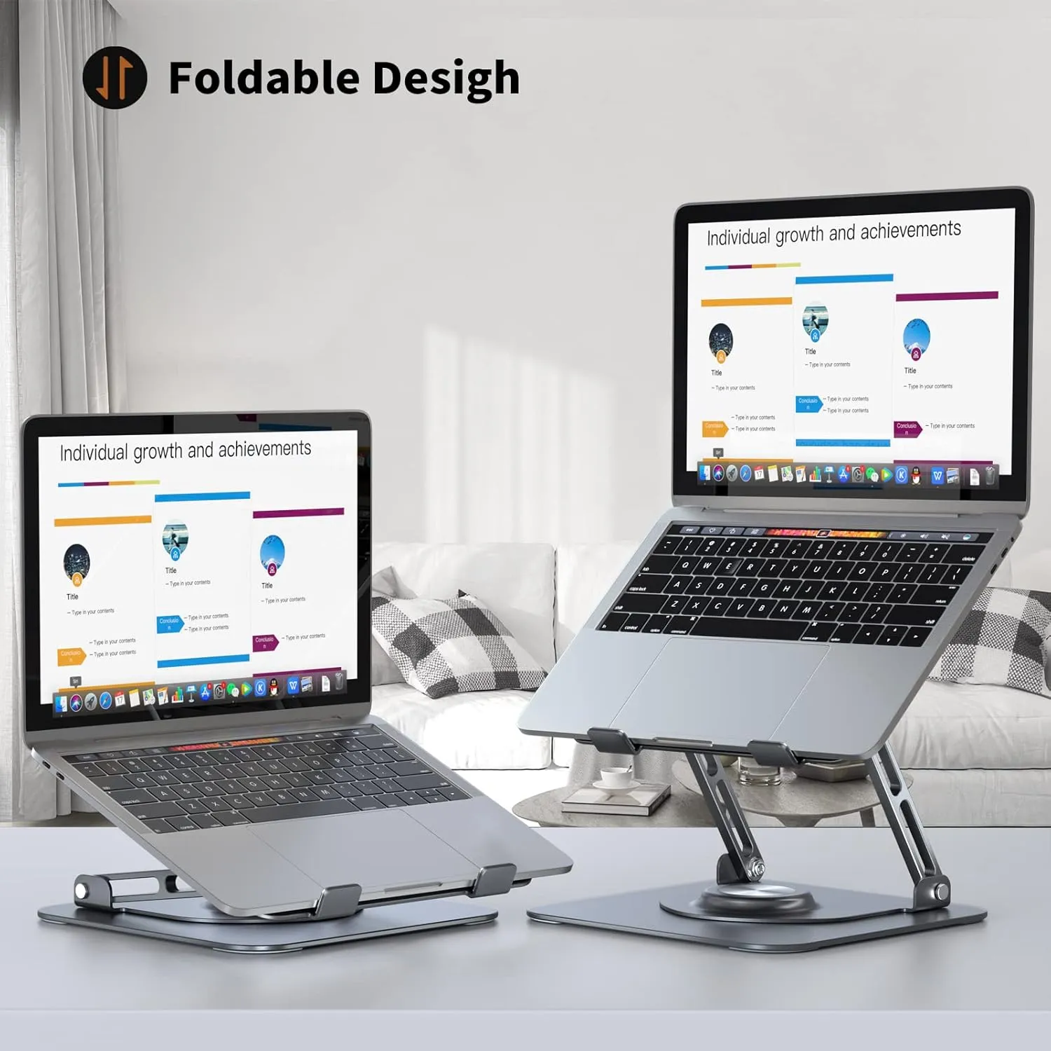 Laptop Stand for Desk, Adjustable Computer Stand with 360° Rotating Base, Ergonomic Laptop Riser for Collaborative Work, Foldable & Portable Laptop Stand, fits for All 10-16" Laptops
