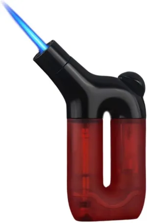 Large Capacity Visible Gas Canister Torch Lighter, Metal Windproof Single Jet Flame, Refillable Butane, Adjustable Flame, Camping, Backcountry(Brown)(Red)