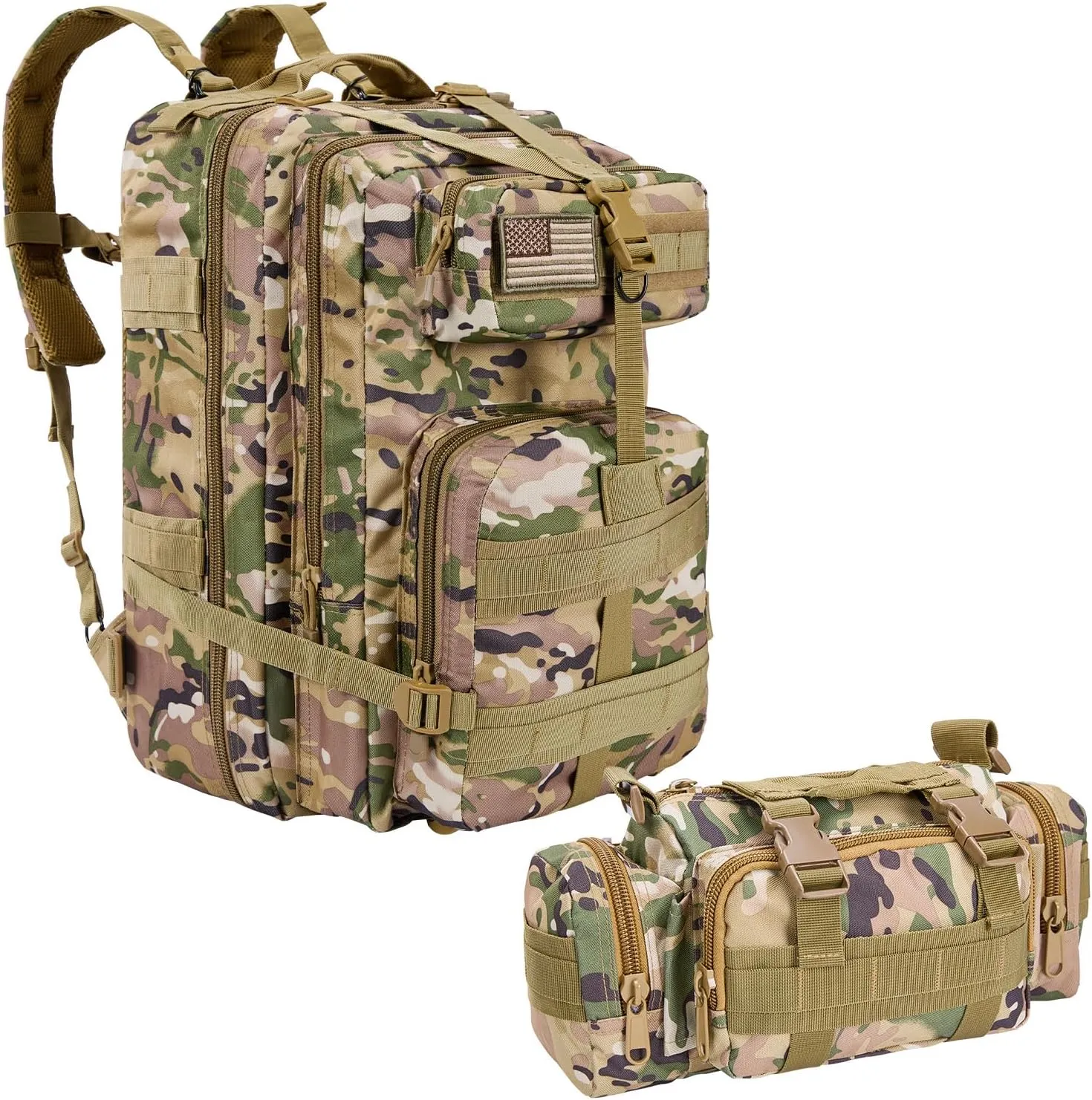 Large Military Camo Tactical Backpack and Tactical Cross Body Bag Set, Small Tactical Backpack for Men and Women, 3 Day Pack for Hiking Camping Travel Hunting Rucksack Trekking