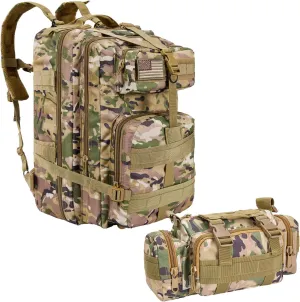 Large Military Camo Tactical Backpack and Tactical Cross Body Bag Set, Small Tactical Backpack for Men and Women, 3 Day Pack for Hiking Camping Travel Hunting Rucksack Trekking