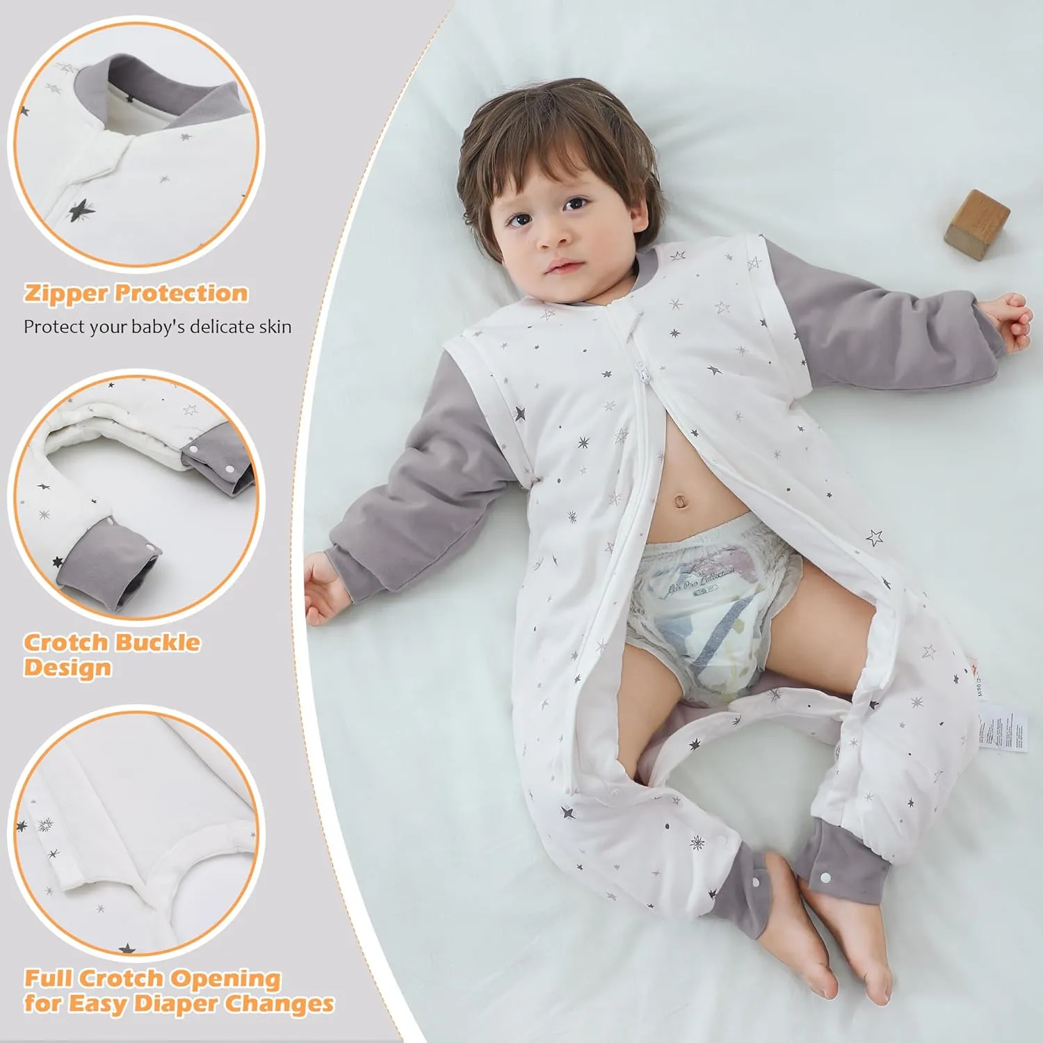 LAT Baby Sleep Bag with Feet Winter, Wearable Blanket, Warm Sack for Toddler Thicken 2.5 TOG-Removable Sleeves