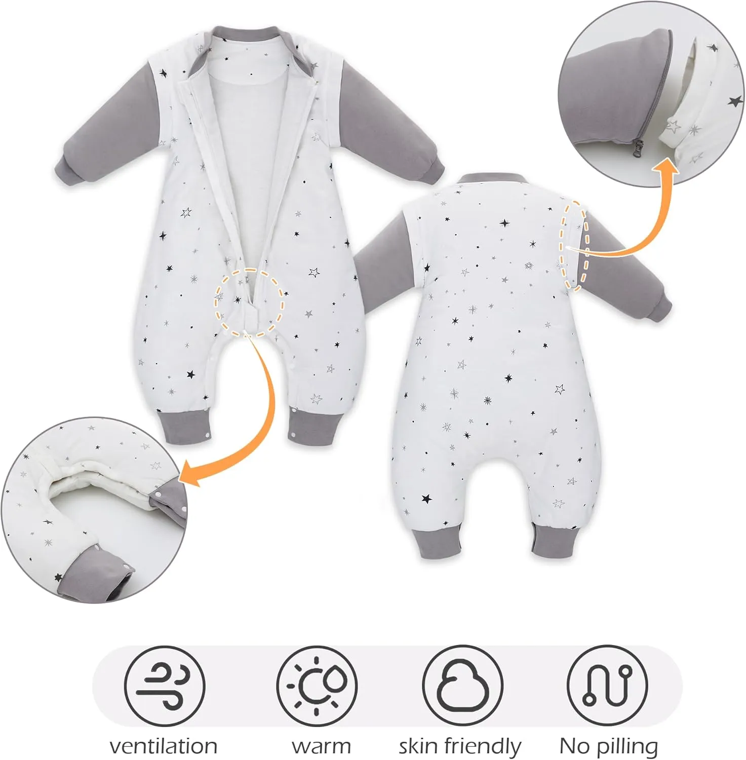 LAT Baby Sleep Bag with Feet Winter, Wearable Blanket, Warm Sack for Toddler Thicken 2.5 TOG-Removable Sleeves