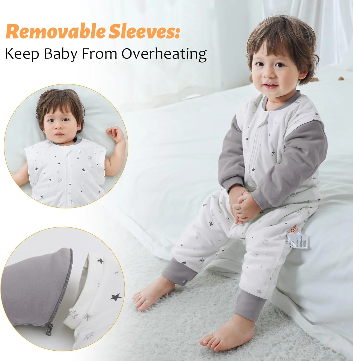 LAT Baby Sleep Bag with Feet Winter, Wearable Blanket, Warm Sack for Toddler Thicken 2.5 TOG-Removable Sleeves