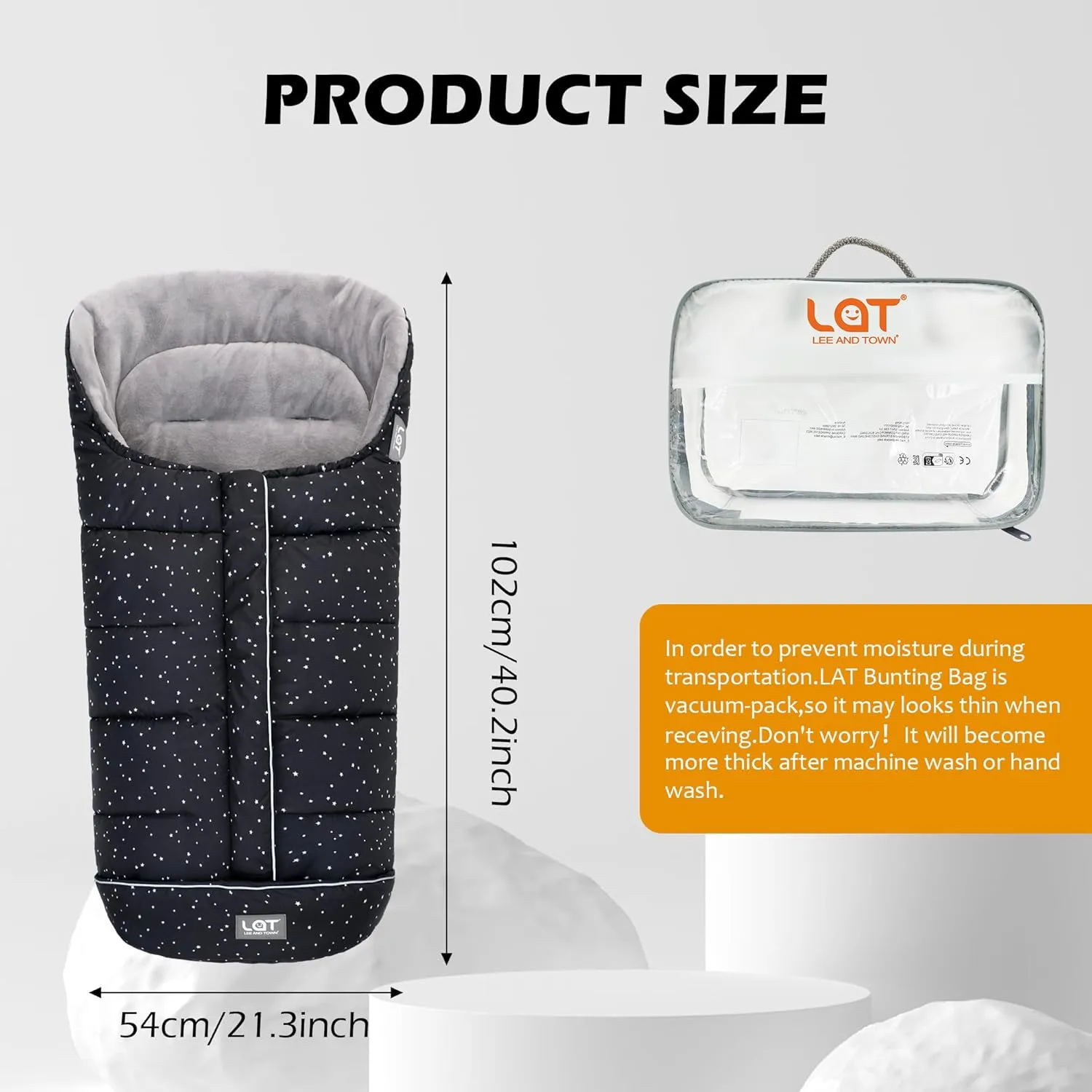 LAT Baby Warm Bunting Bag Universal,Stroller Sleeping Bag Cold Weather,Waterproof Toddler Footmuff(Basic,Black White Stars)