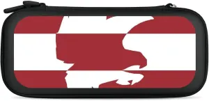 Latvia Flag and Falcon Bird Hard Shell Travel Case with Rope 15 Game Card Pockets Compatible with Switch Protective
