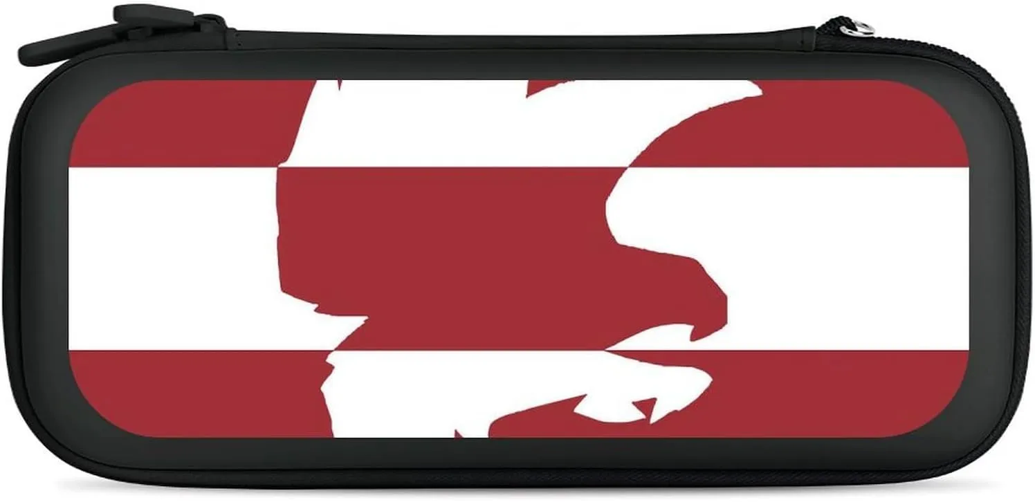 Latvia Flag and Falcon Bird Hard Shell Travel Case with Rope 15 Game Card Pockets Compatible with Switch Protective