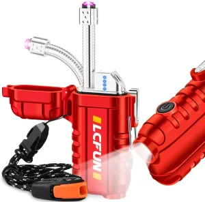LcFun Electric Lighter Outdoor Windproof USB C Rechargeable Plasma Arc Lighters Electronic Flameless Lighter with Flashlight for Camping Hiking, Survival Kits, Tactical Gears for Men