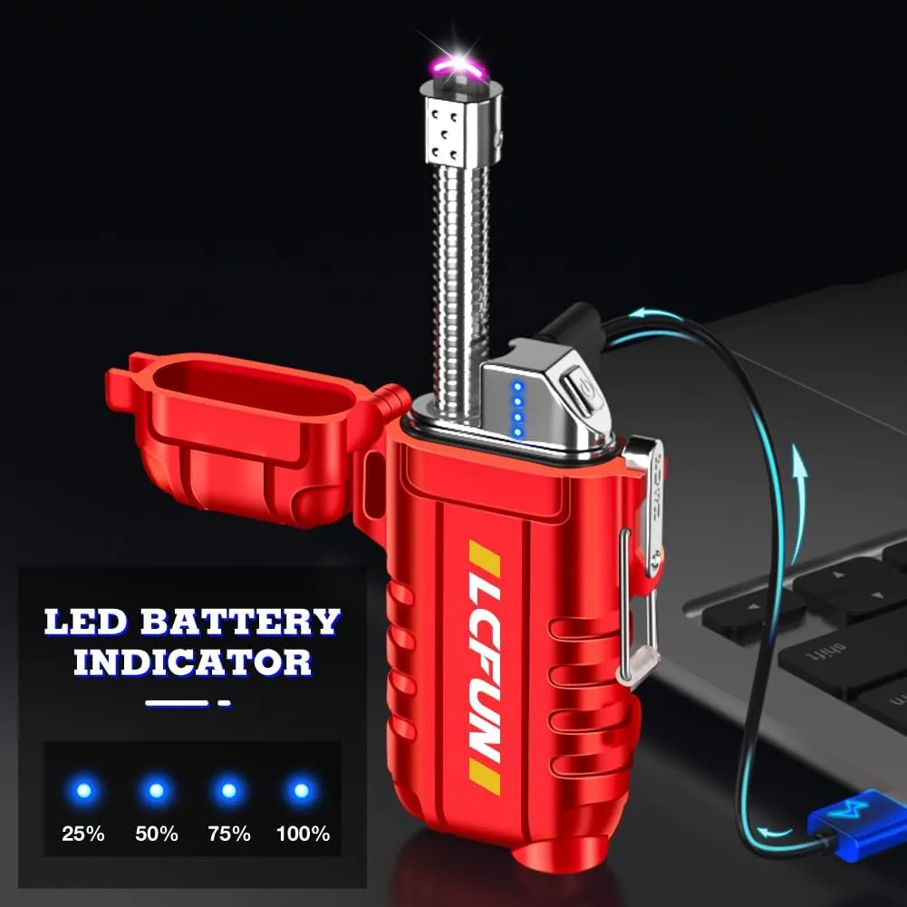 LcFun Electric Lighter Outdoor Windproof USB C Rechargeable Plasma Arc Lighters Electronic Flameless Lighter with Flashlight for Camping Hiking, Survival Kits, Tactical Gears for Men
