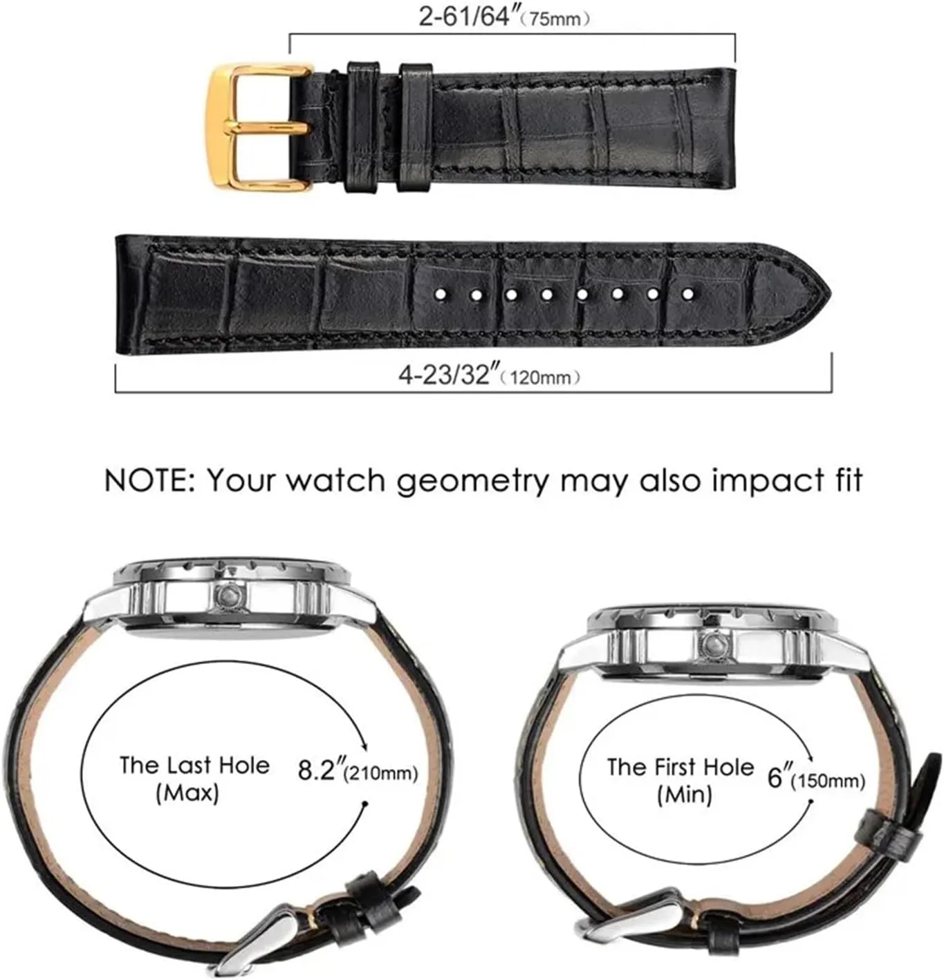 Leather Watchband 14mm 18mm 19mm 20mm 21mm 22mm Embossed Watch Strap Gold Buckle Men Women Bracelet