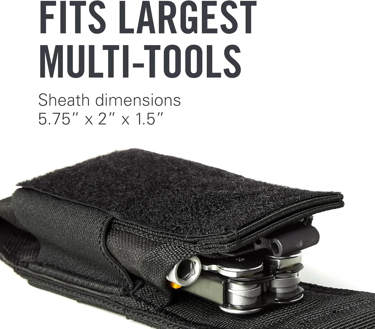 LEATHERMAN, MOLLE Compatible Large Nylon Sheath with Pockets for Multitools, Made in the USA, Fits 4" and 4.5" Tools - Black
