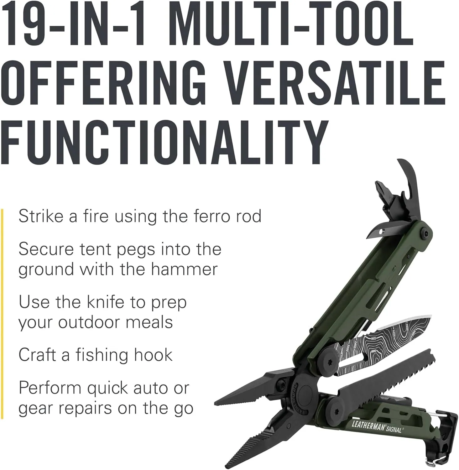 LEATHERMAN, Signal, 19-in-1 Multi-tool for Outdoors, Camping, Hiking, Fishing, Survival, Durable & Lightweight EDC, Made in the USA, Topographical Print