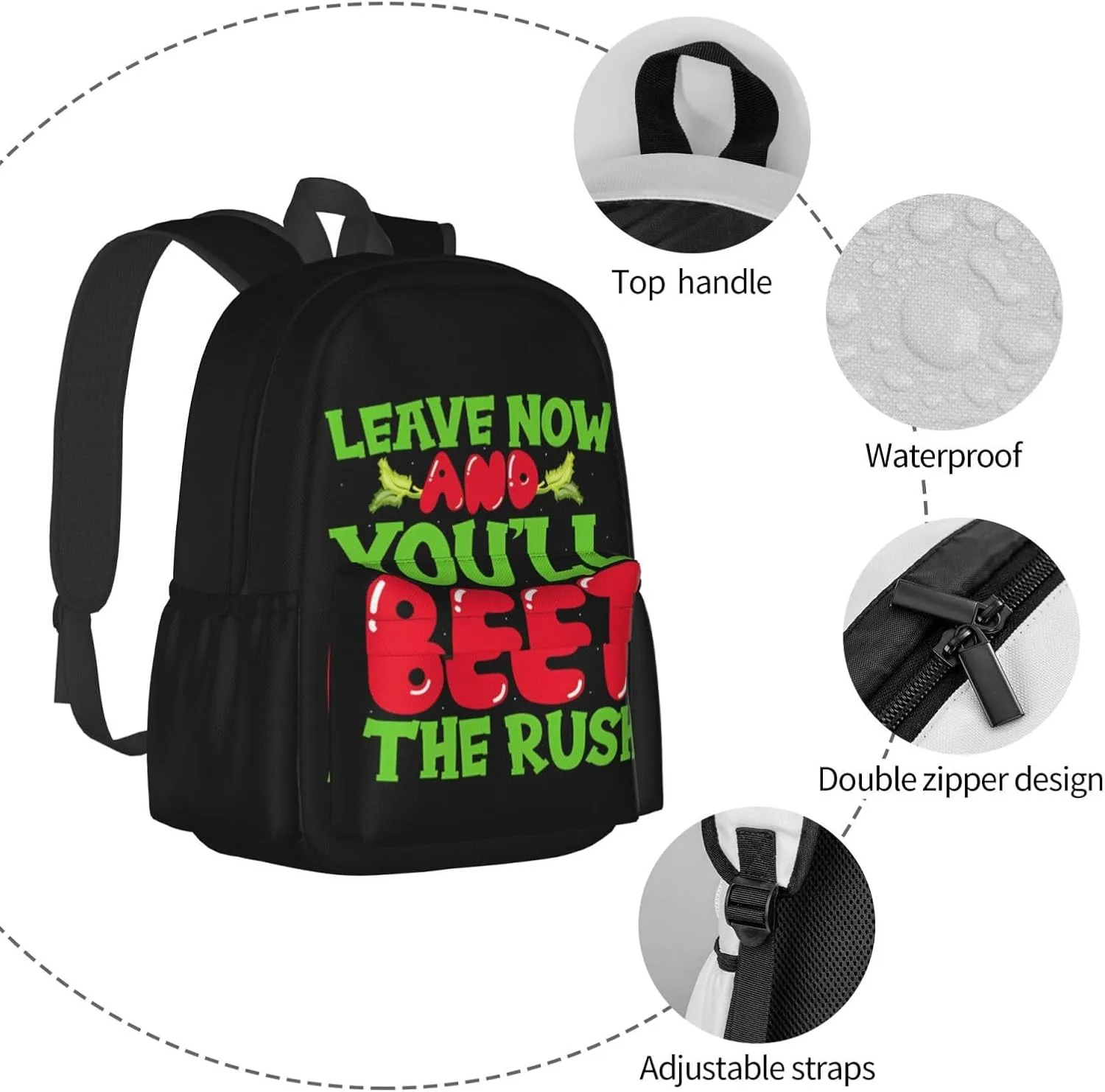Leave Now And You'll Beet The Rush Backpack Casual Laptop Backpack Large Capacity Double Shoulder Bag Travel Daypack For Women Men