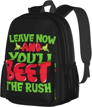 Leave Now And You'll Beet The Rush Backpack Casual Laptop Backpack Large Capacity Double Shoulder Bag Travel Daypack For Women Men