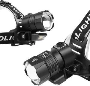 LED Head Torch Super Bright 12000 Lumens, USB Rechargeable XHP90  Powerful Headlamp with Power Bank Function, 4 Modes Waterproof Zoomable Headlight with 3 Pack Batteries for Outdoor Camping