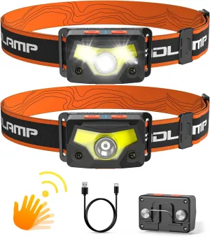 LED Headlamp, 1100 Lumen Super Bright Motion Sensor Head Lamp Flashlight, 2-Pack Rechargeable Headlamps with White Red Light, 7 Modes Head Lights for Camping Cycling Running Fishing