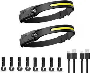 LED Headlamp 230° Wide Beam Head Lamp Waterproof USB Rechargeable Light 5Mode for Adults Hardhat Light，Work，Camping, Running, Hiking Fishing Essentials Gear