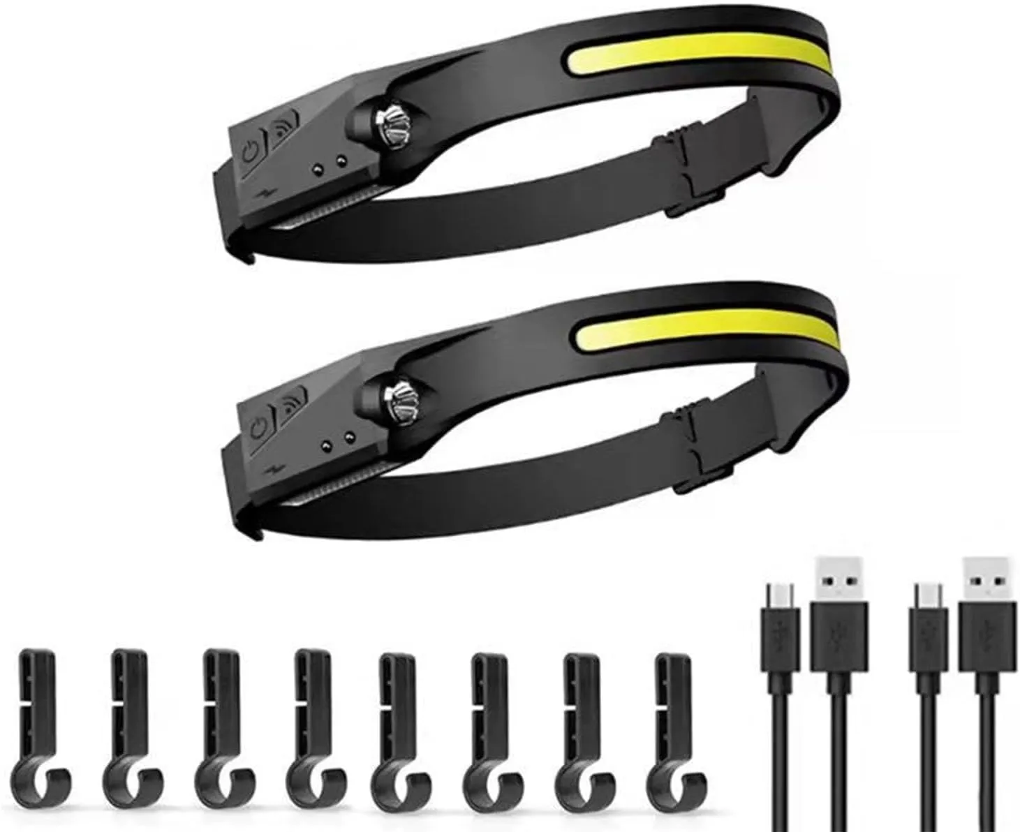 LED Headlamp 230° Wide Beam Head Lamp Waterproof USB Rechargeable Light 5Mode for Adults Hardhat Light，Work，Camping, Running, Hiking Fishing Essentials Gear