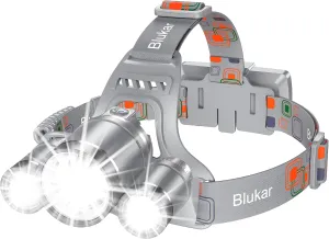 LED Headlamp, 8000L Super Bright Rechargeable Headlight Flashlight - 3 Lights 5 Modes,Zoomable,Spotlight&Floodlight Combination, IPX6 Waterproof, 20 Hrs Runtime for Running,Hiking etc-Gray