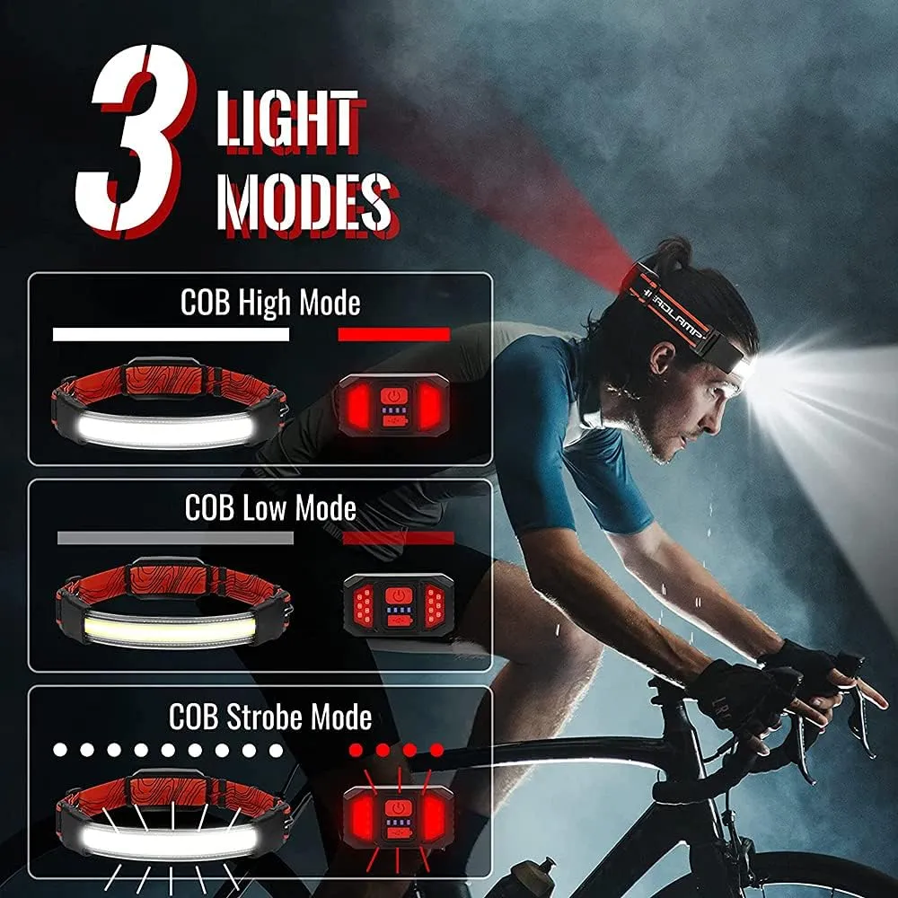 LED Headlamp Flashlight, 1000 Lumen 230°Wide-Beam USB Rechargeable Head Light w/Taillight, Waterproof Lightweight Headlight Headlamps for Running, Cycling & Camping (1xHeadlamp)
