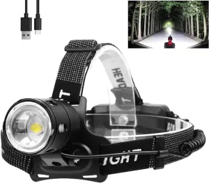 LED Headlamp Flashlight, Super Bright 50000 Lumens Rechargeable Headlamp with 3 Modes & IP65 Waterproof Zoomable Head Lamp, 90° Adjustable for Outdoor Camping Fishing