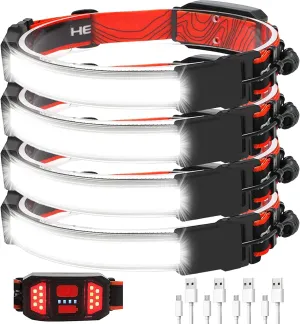 LED Headlamp Flashlight,Super Bright USB Rechargeable Headlamp Head Torch Wide Beam Head Light with Taillight, 3 Modes Waterproof Headlight for Running Camping Fishing Outdoors(4 Pack)