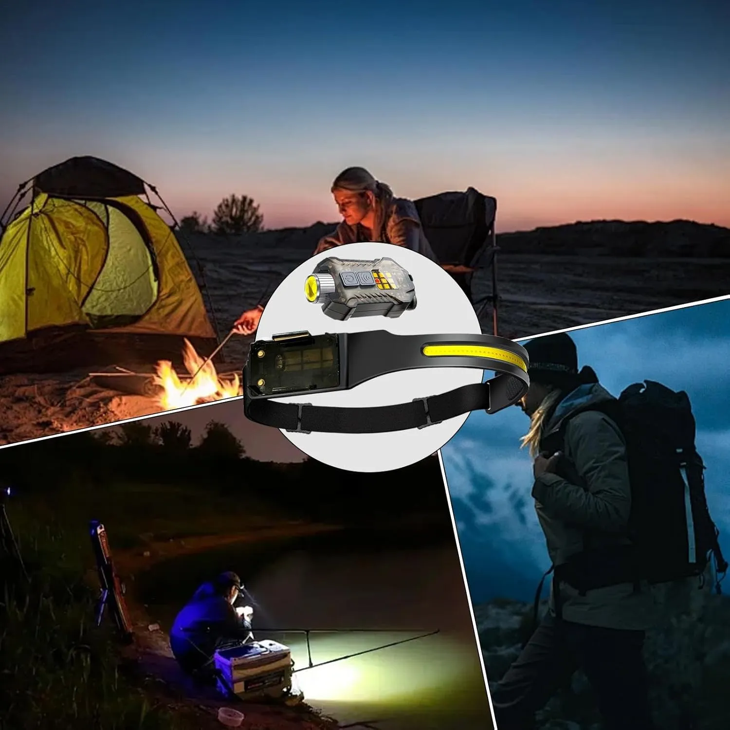 Led Headlamp, Headlamp with Motion Sensor, Waterproof Headlamp, Wide Beam Headlamp, Waterproof Led Headlamp for Camping, Featuring 230-degree Wide Beam, Motion Sensor, and Side Flashlight