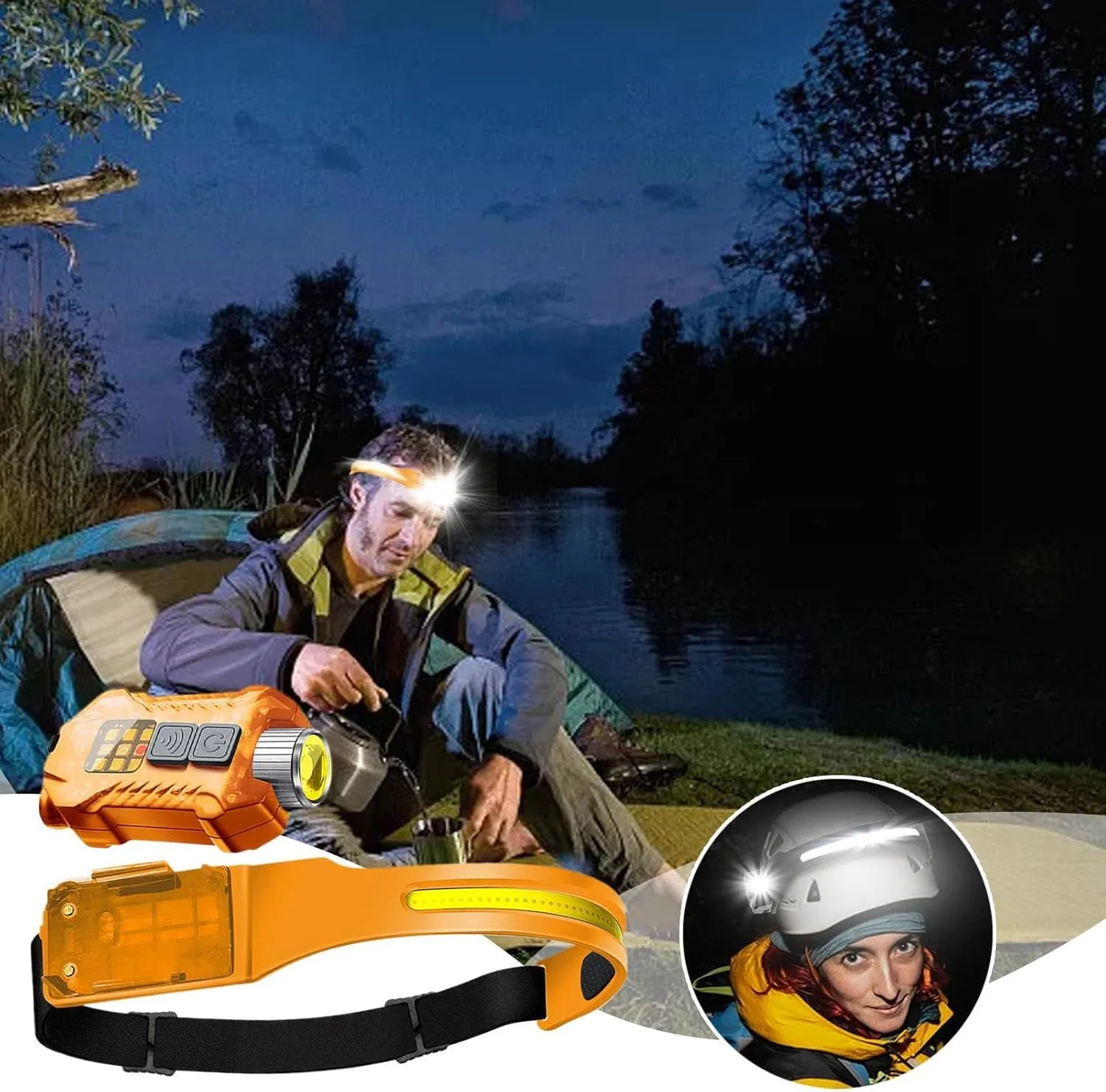 Led Headlamp, Headlamp with Motion Sensor, Waterproof Headlamp, Wide Beam Headlamp, Waterproof Led Headlamp for Camping, Featuring 230-degree Wide Beam, Motion Sensor, and Side Flashlight